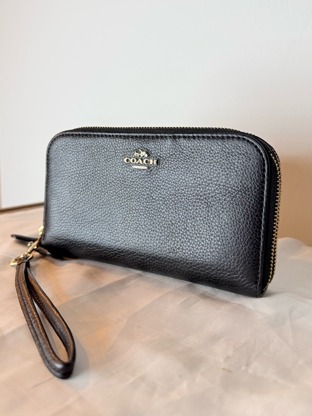 Coach Long Zip-Around Leather Wallet- Black/Gold